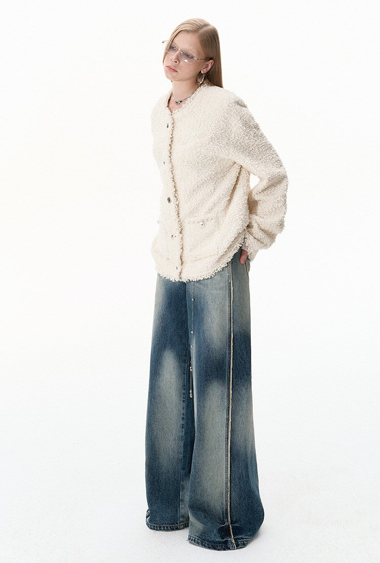 Contrast Loose Wide Leg Raw Edge Jeans BYW0022