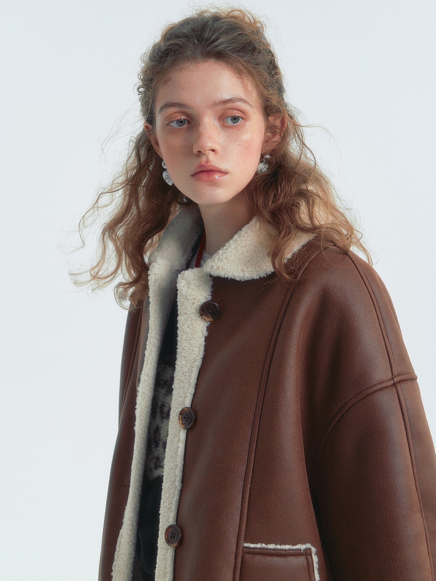 Brown Lapel Shearling Fur Short Jacket SOM0141