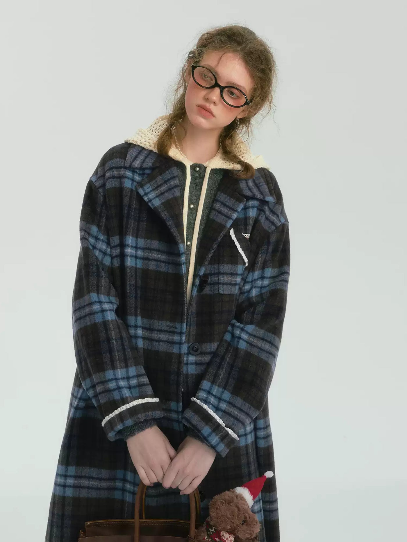 Contrast Plaid Basic Long Coat SOM0132