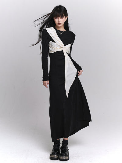 Clothes twisted design monotone long dress LAD0030
