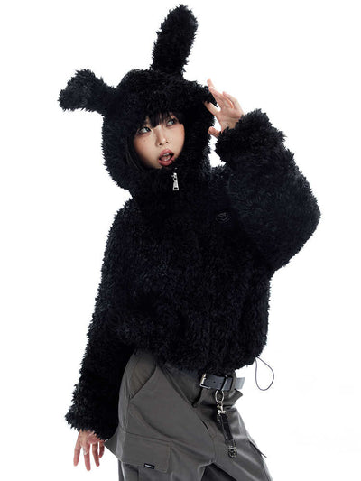 Rabbit Ear Hoodie Plush Fur Zip Jacket APE0341