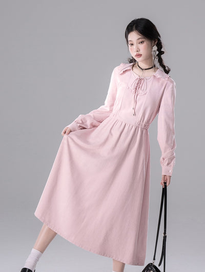 Light Pink Lapel Lace Dress COT0161