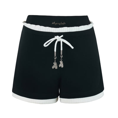 Ruffle waist relaxed shorts with bear charms AYF0016