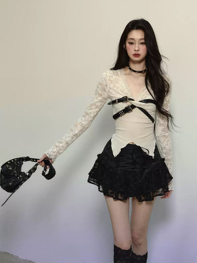 Irregular Lace Puffy Short Skirt DIA0298