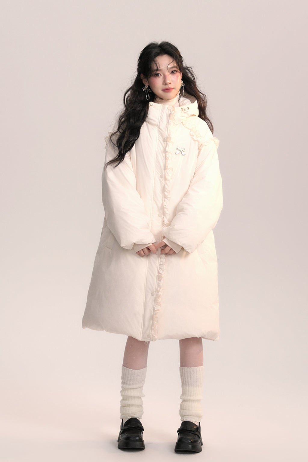 Hooded Lace Long Down Coat AOO0040