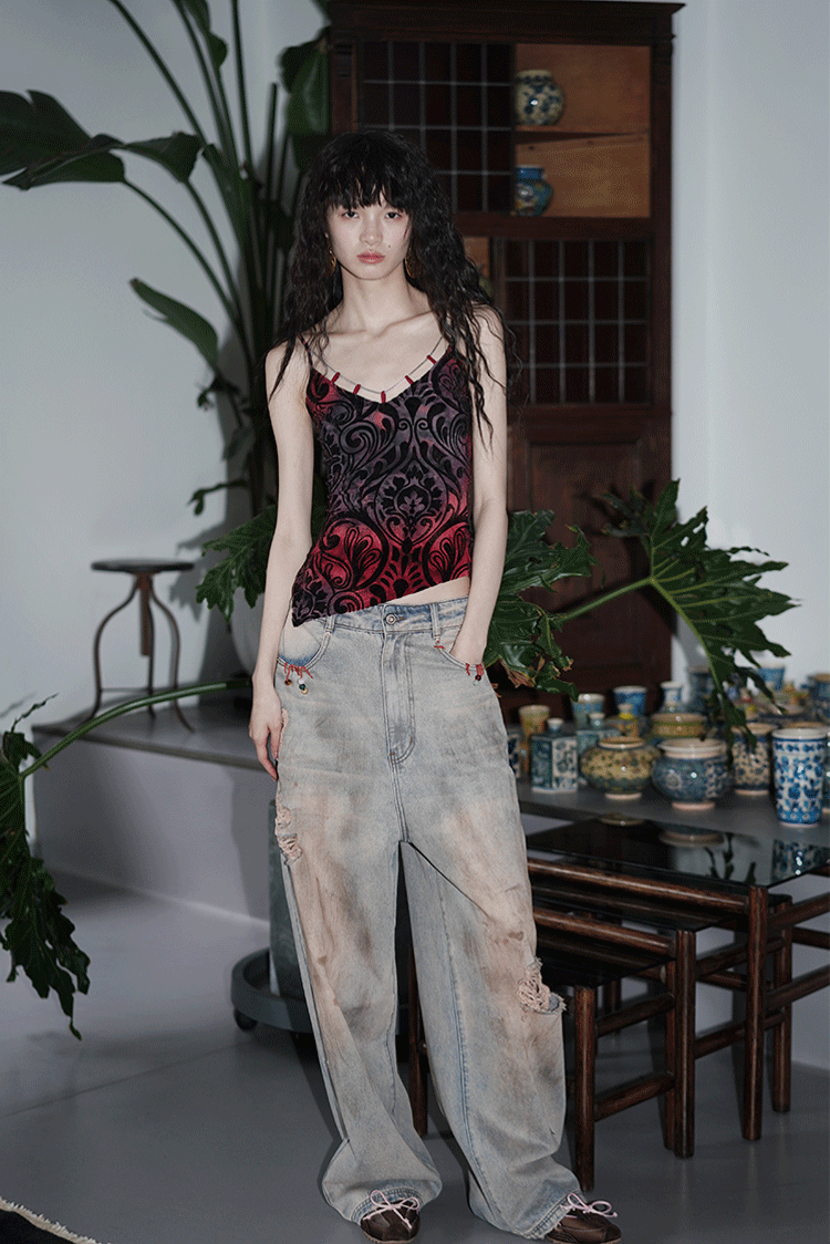 Ripped Floor-Mopping Wide-Leg Jeans BAD0017