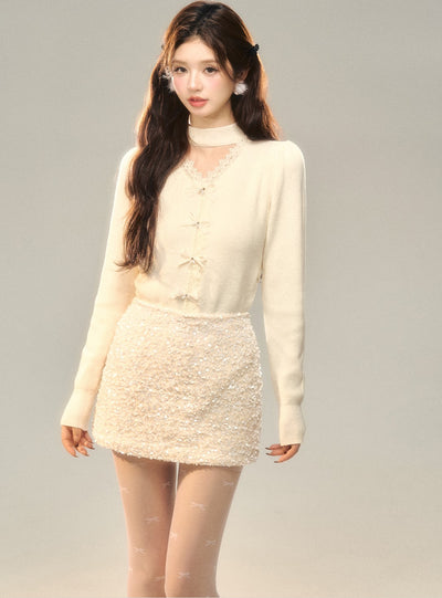 V-shaped Hollow Bow Knitted Cardigan BBB0136