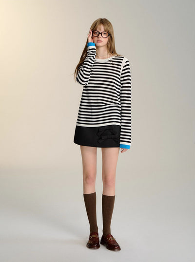 Color Matching Striped Long Sleeve Top SOM0102