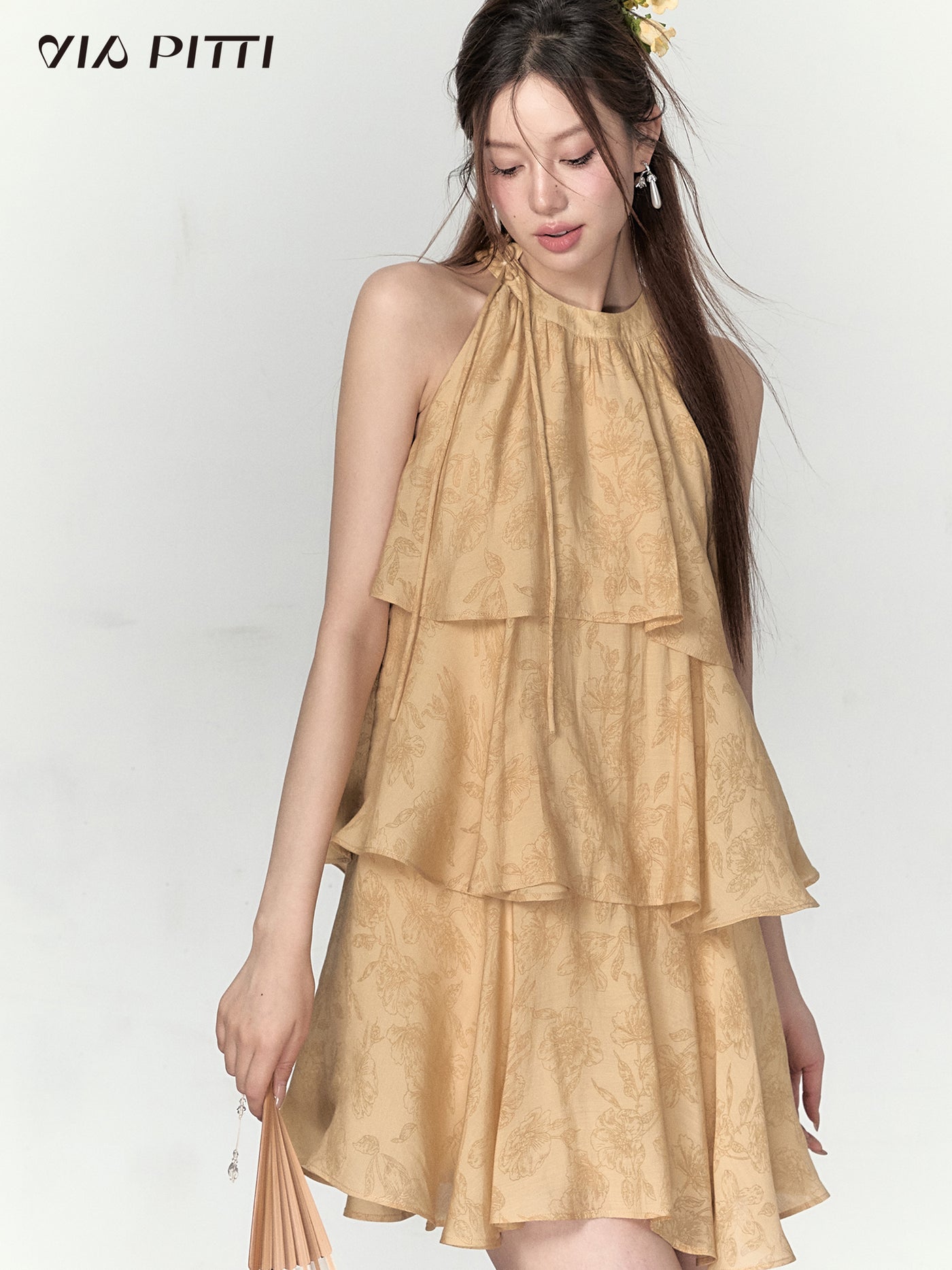 Chinese Style Floral Layered Sleeveless Dress VIA0117