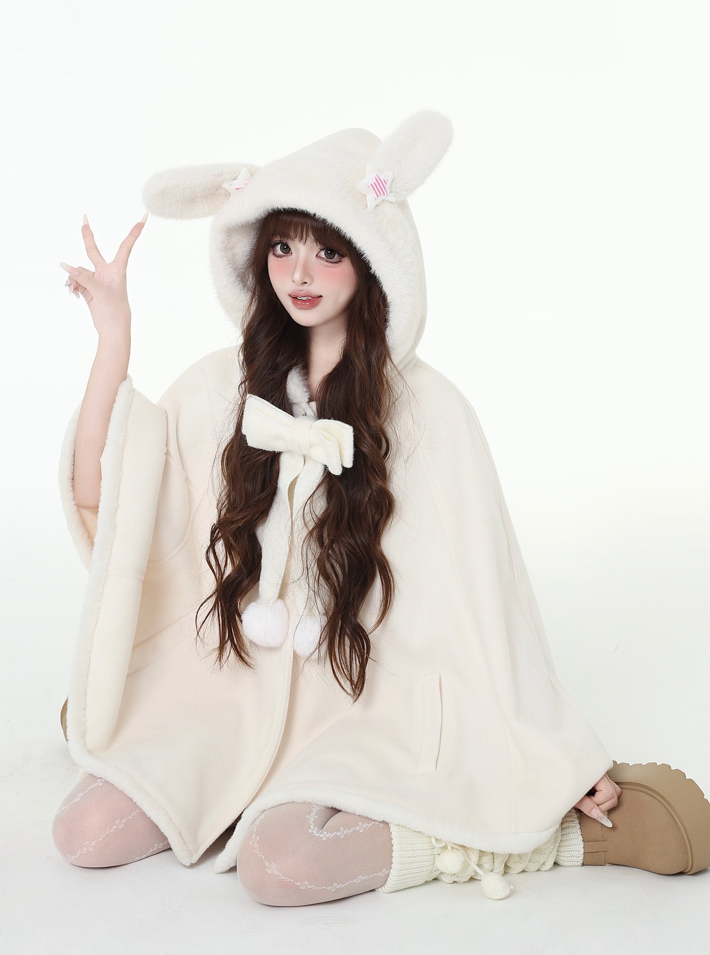 Big Ribbon Cloak Jacket with Rabbit Ear Hood CRA0100