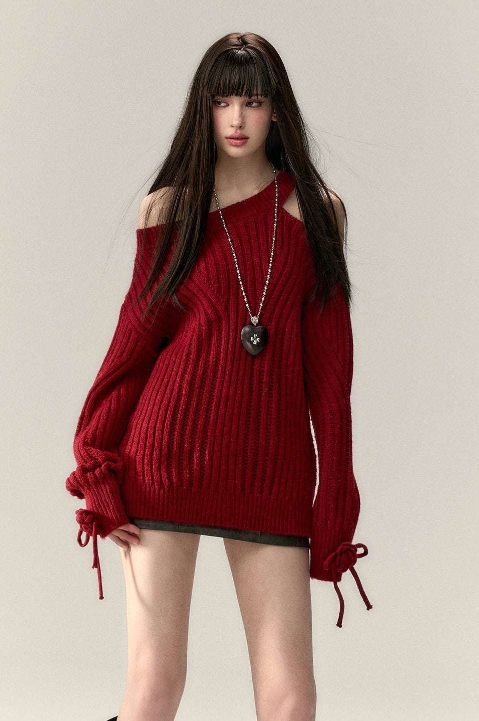 Bow Irregular Neckline Sweater VIA0204