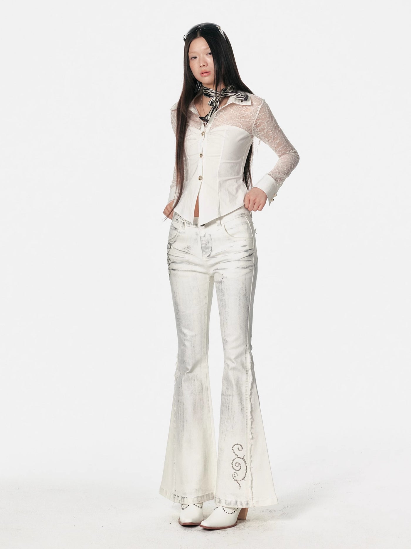 White High Waist Flared Jeans 4MU0095