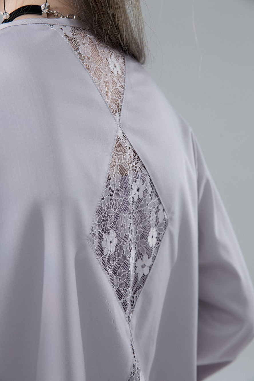 Back Hollow Gray Purple Diamond Lace Design Shirt COT0143