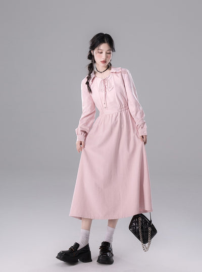 Light Pink Lapel Lace Dress COT0161