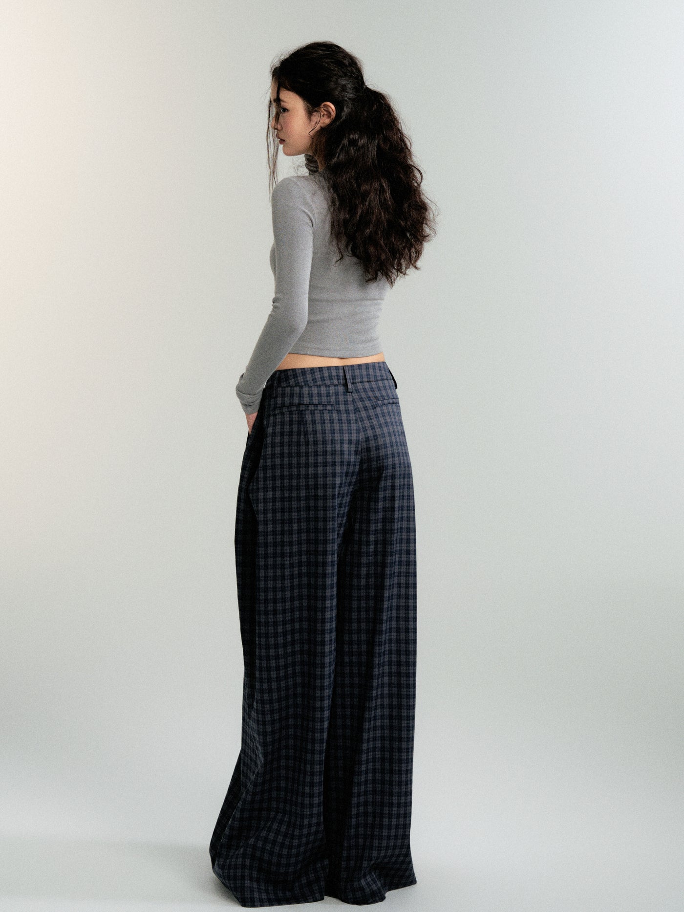 Checked wide-leg casual straight pants LUL0090