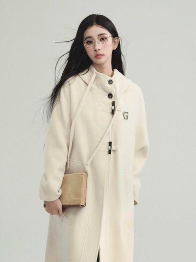 Lamb Wool Blend Hooded Duffle Coat FRA0222