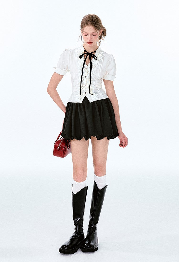 French Retro Bow Waist Shirt/Skirt BOH0049