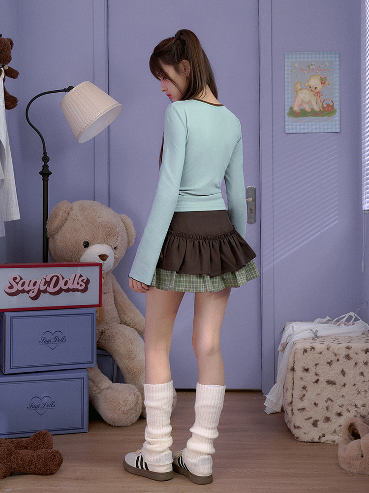 brown bow green plaid short skirt SAG0181