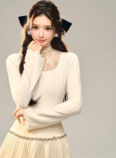 Lace Pile Square Collar Knit BBB0133