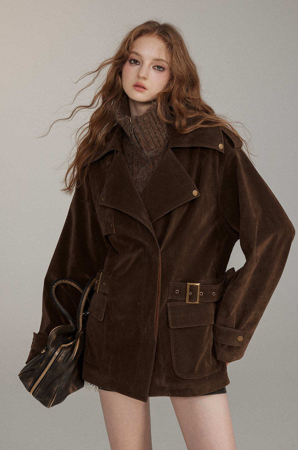 Velvet Thickened Splicing Woolen Coat VIA0203