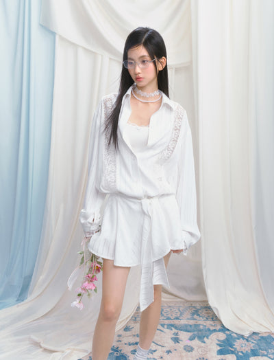 White Lace Splicing Shirt SAL0135