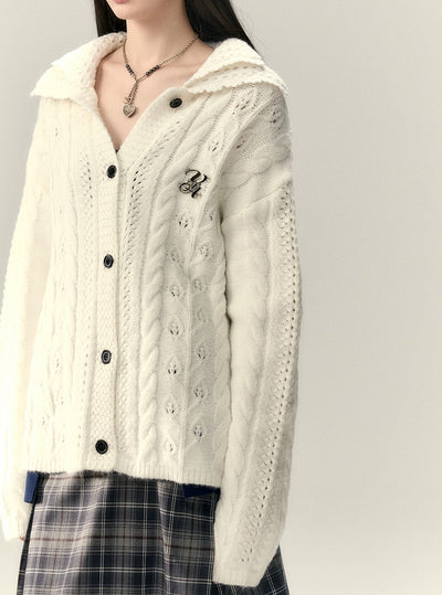 Double-layer Collar Twisted Knitted Cardigan VIA0197