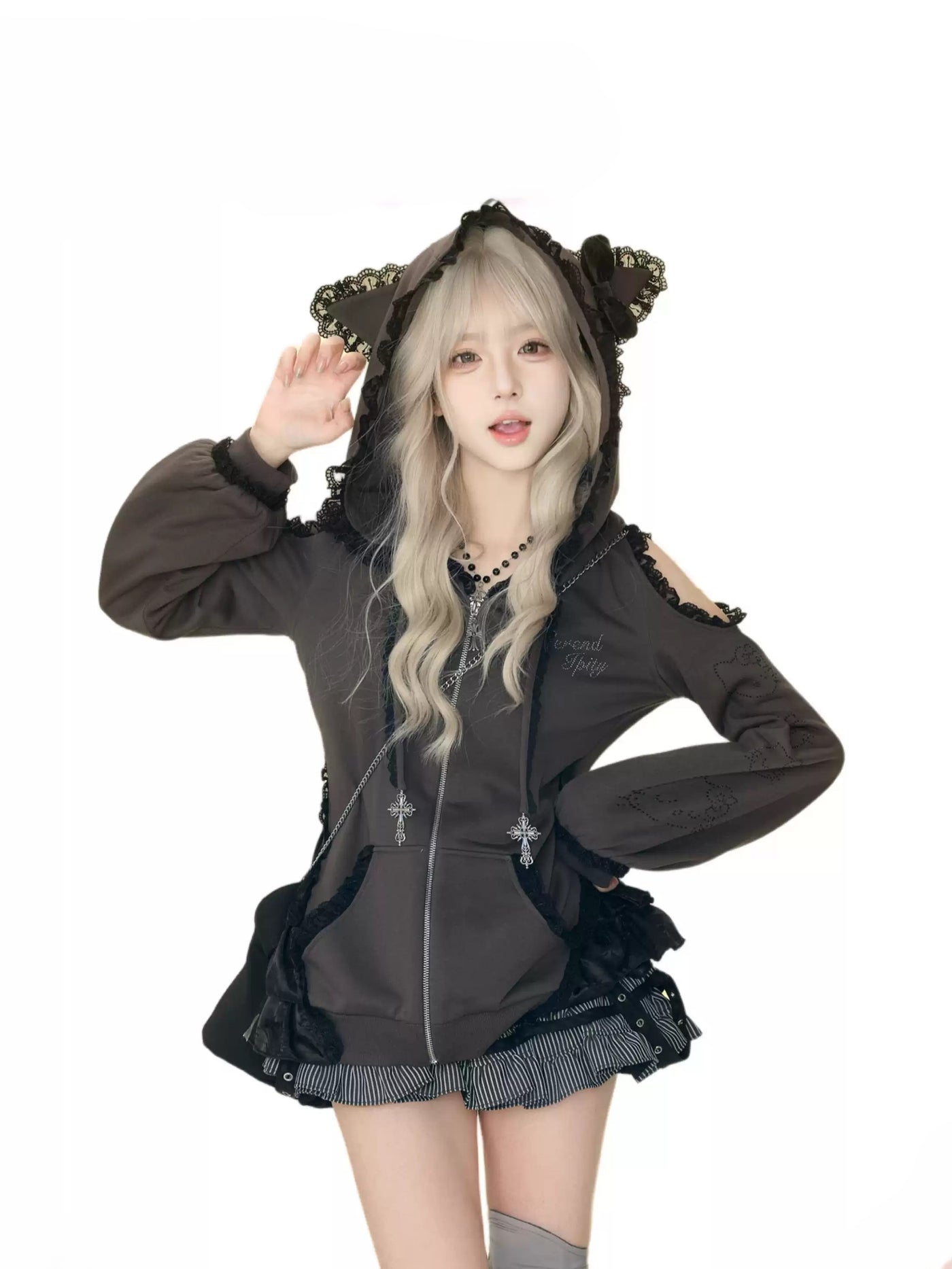 Black Kitten Jacket/Lace Camisole/Shorts SER0123