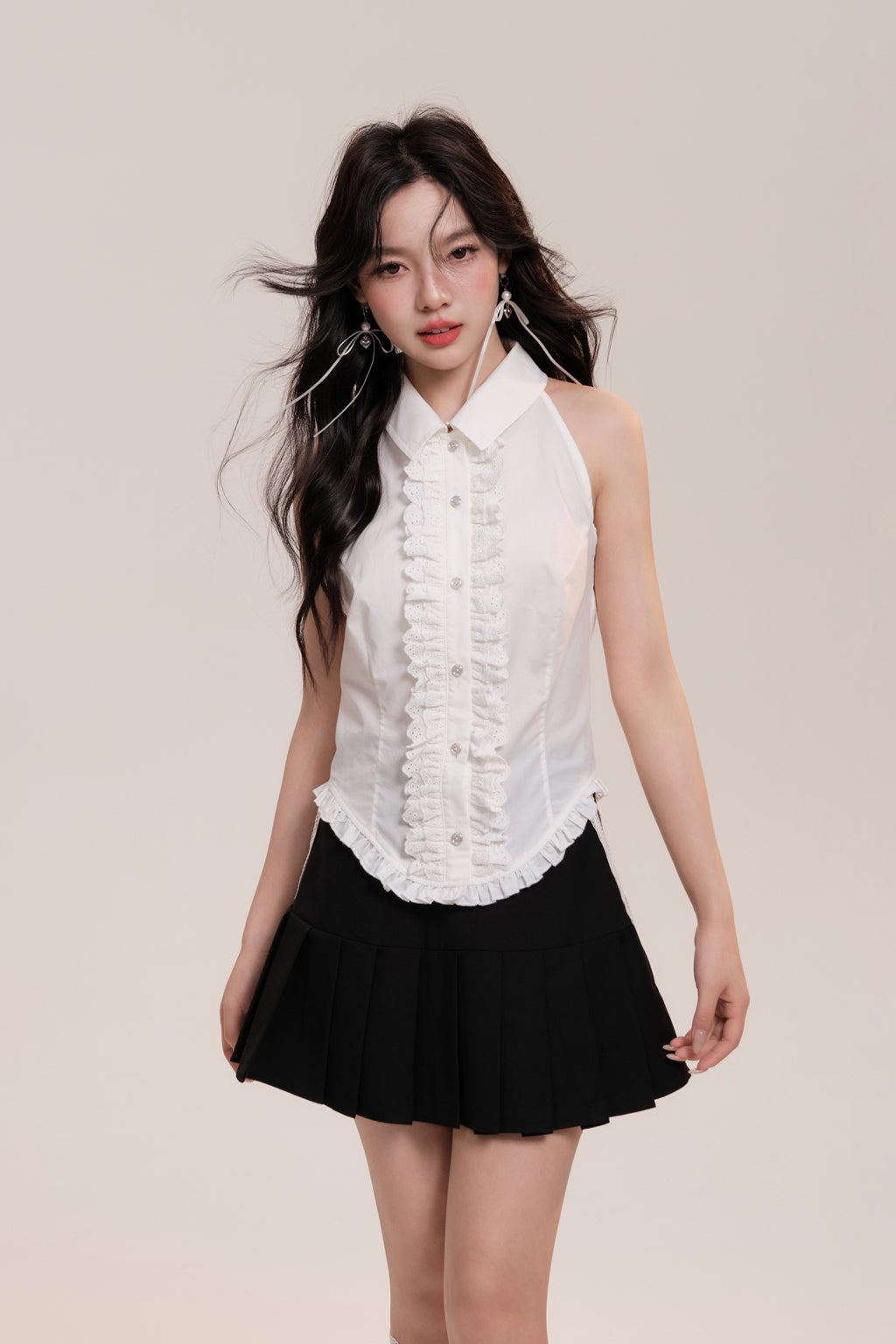 Lace Design Girly Sleeveless Shirt Top AOO0031