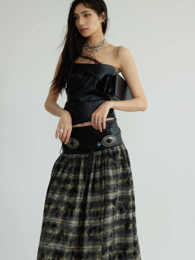 plaid extra long skirt JNY0172