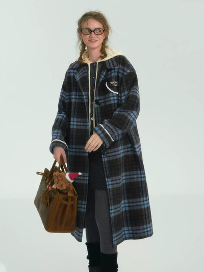 Contrast Plaid Basic Long Coat SOM0132