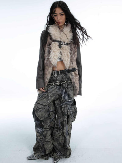 Long eco-fur leather jacket with detachable sleeves DOU0063