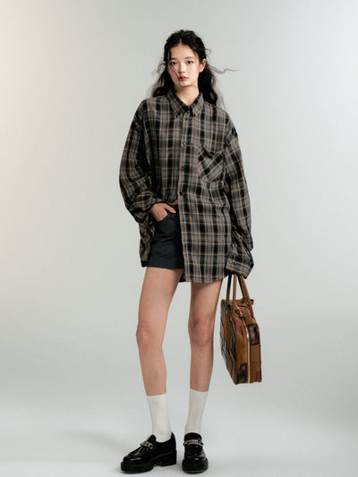 Retro color scheme loose plaid shirt jacket LUL0087