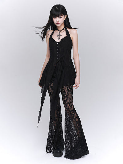 Delicate lace flared black pants LAD0076
