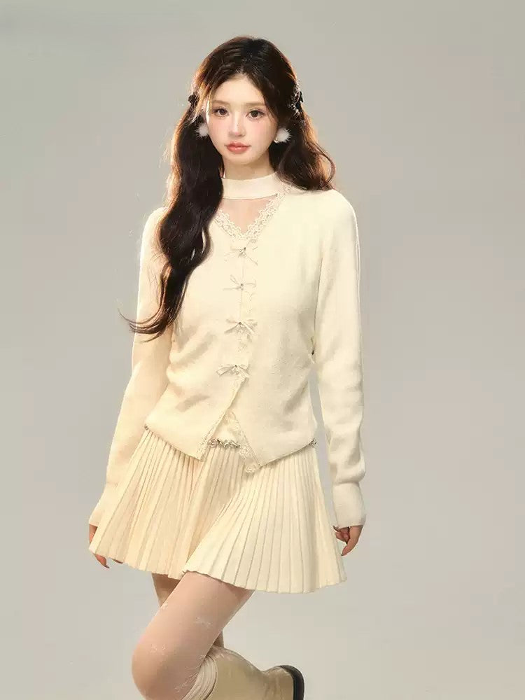 V-shaped Hollow Bow Knitted Cardigan BBB0136