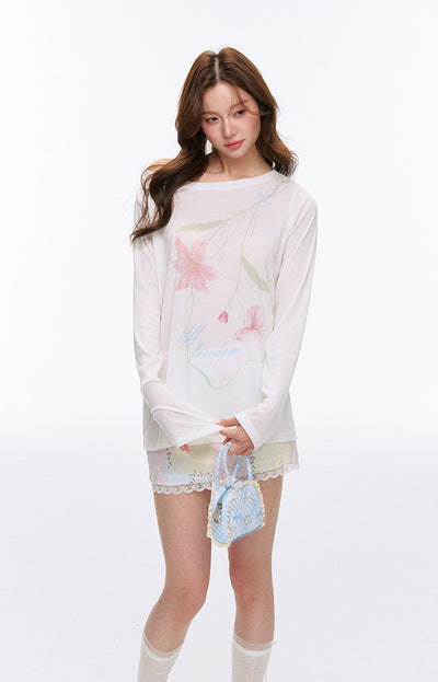 Flower Printed Loose T-shirt AFF0048