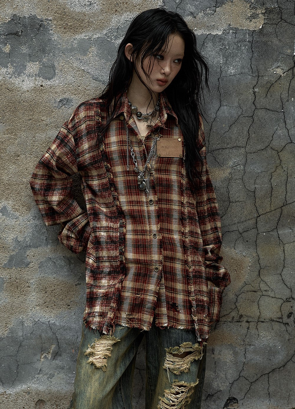 Punk Lazy Old Washed Contrast Plaid Shirt NOR0085