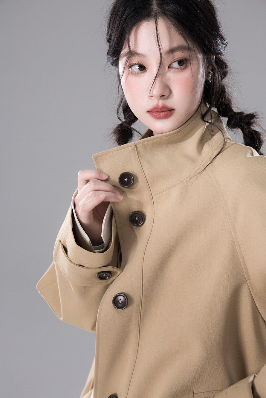 Walnut Khaki Chimney Collar Trench Coat COT0159