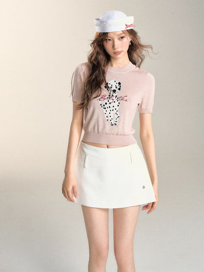 Illustration Dalmatian Straight Shoulder Short Sleeve Knit SOM0089