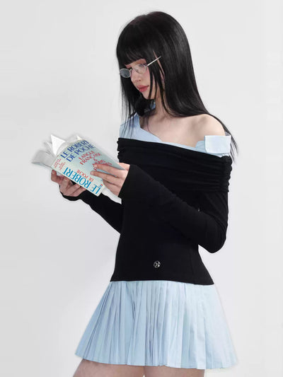 Fake Two-piece Pleated Shirt Dress NS70002