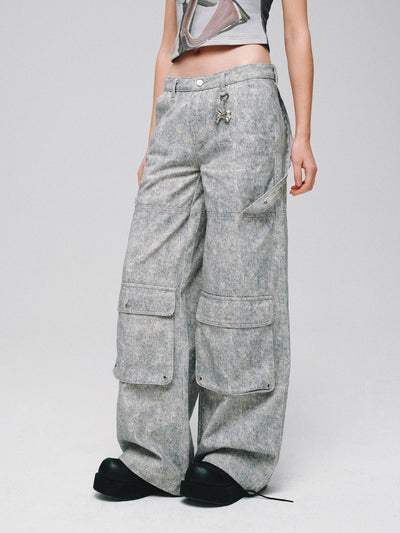 Pocket Work Style Washed Loose Denim Pants LAP0030
