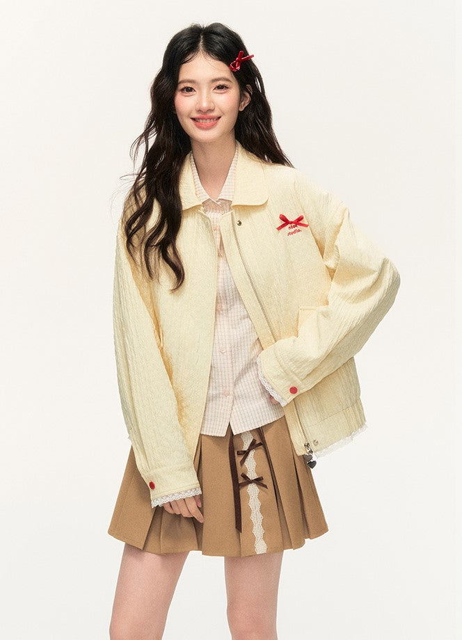 Contrast Color Jacquard Lapel Bow Jacket NTO0126