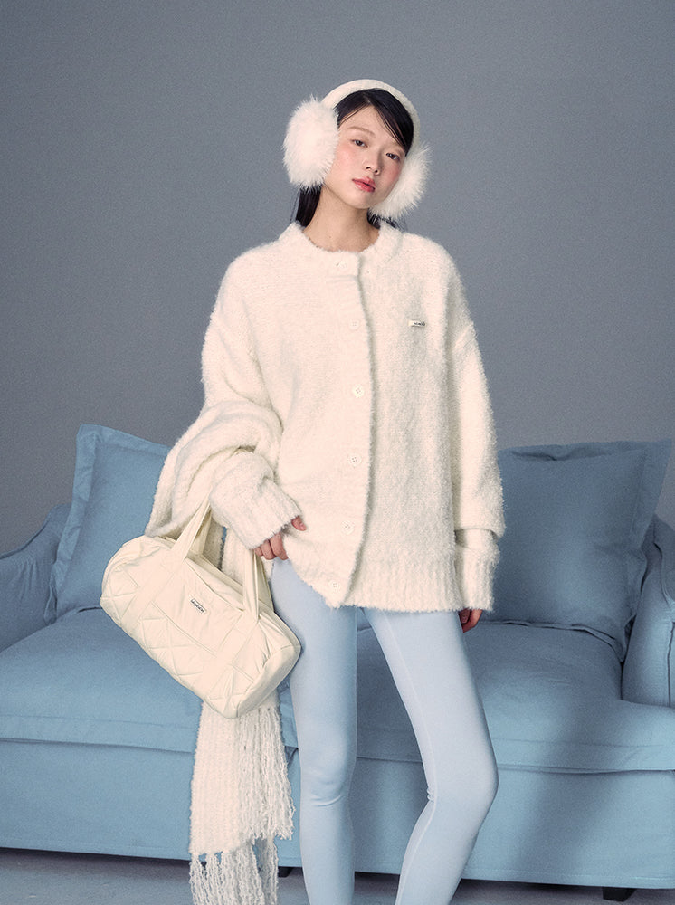 Wool Round Neck Loose Sweater Cardigan/Soft Knitted Scarf LAL0086