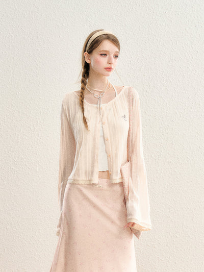 Lace Hem Natural Lightweight Cardigan SPE0064