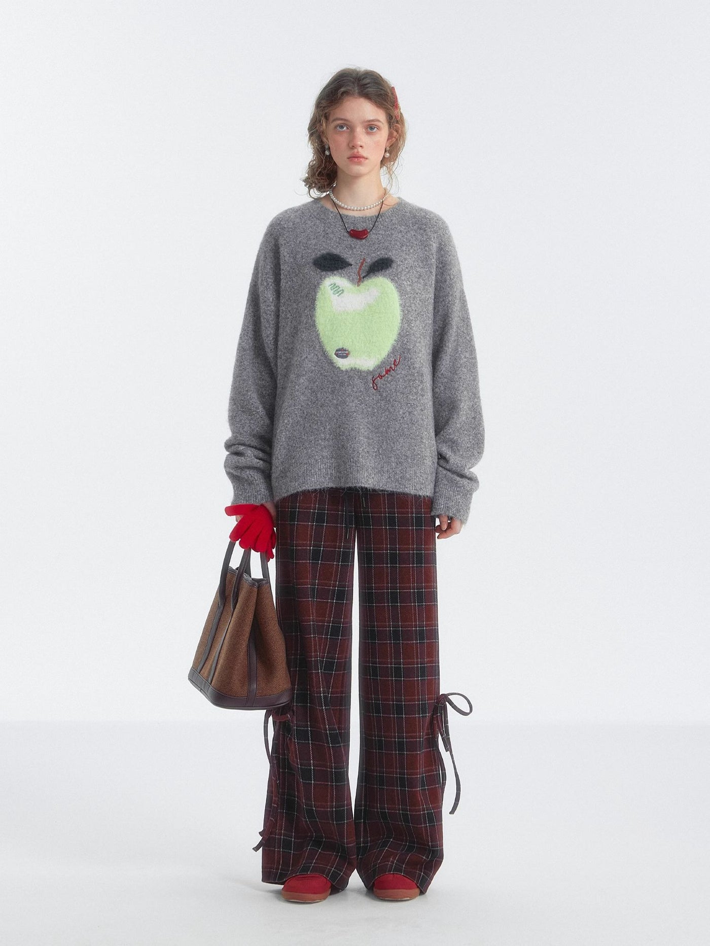 Fun Fruit Apple Gray Sweater SOM0134