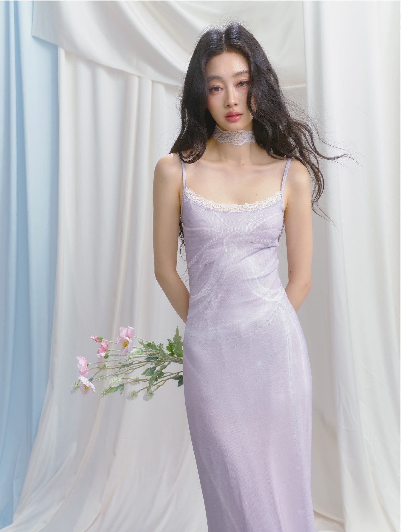 Lace Print Fishtail Suspender Dress SAL0149