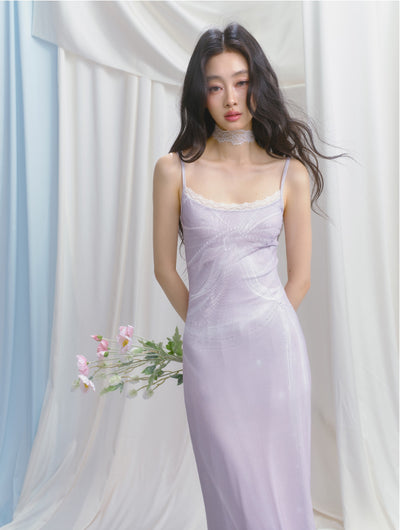 Lace Print Fishtail Suspender Dress SAL0149