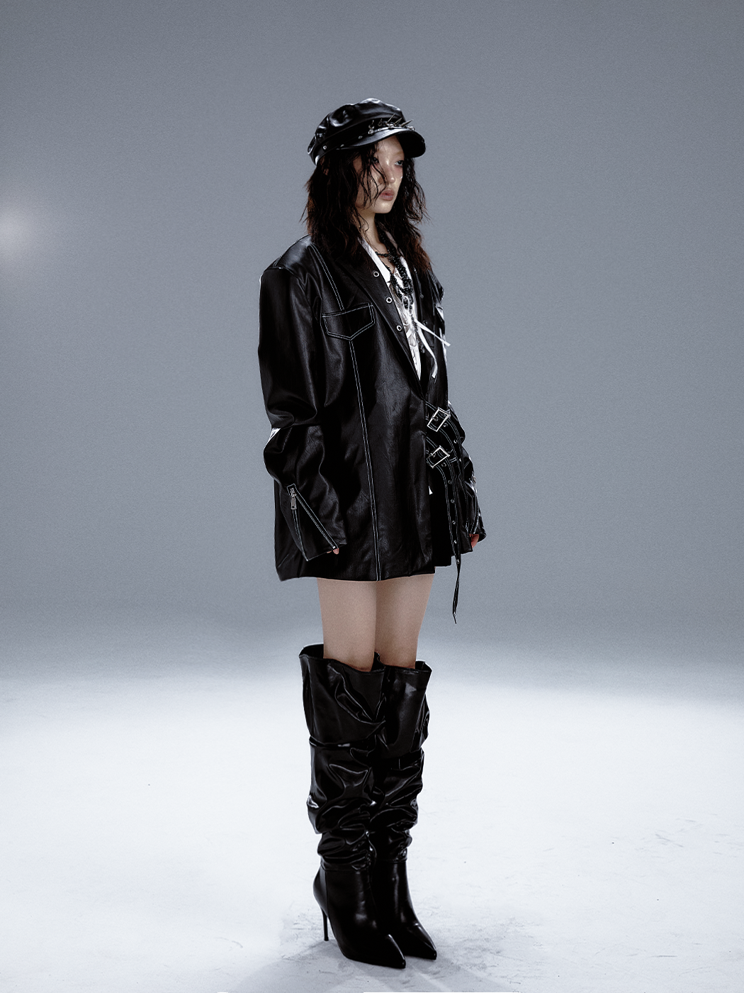 Dark punk high-end heavy leather loose jacket FRU0055