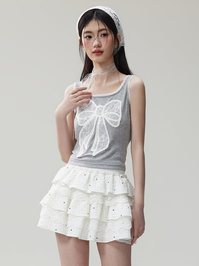 Dot Lace Layered Miniskirt NTO0072
