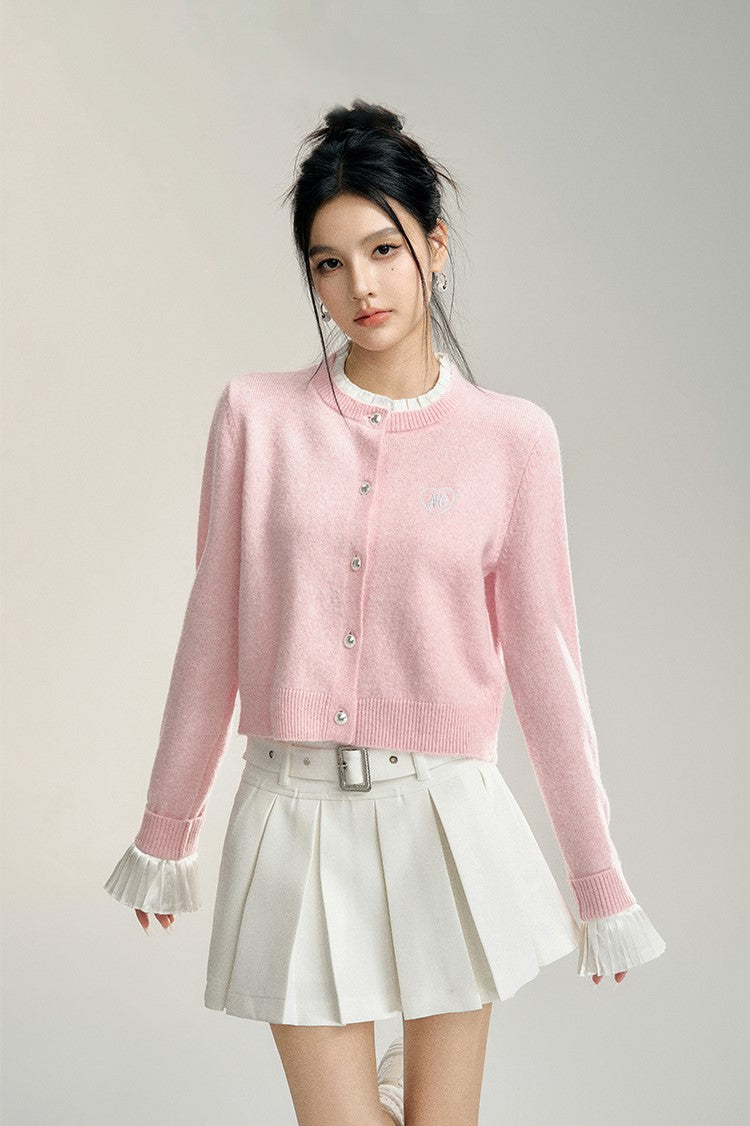 Lace Stitching Knitted Short Cardigan MAC0087