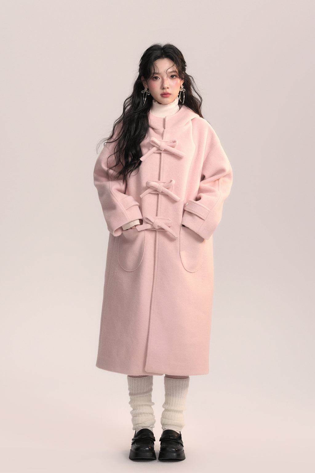 First Love Pink Bow Woolen Coat AOO0041